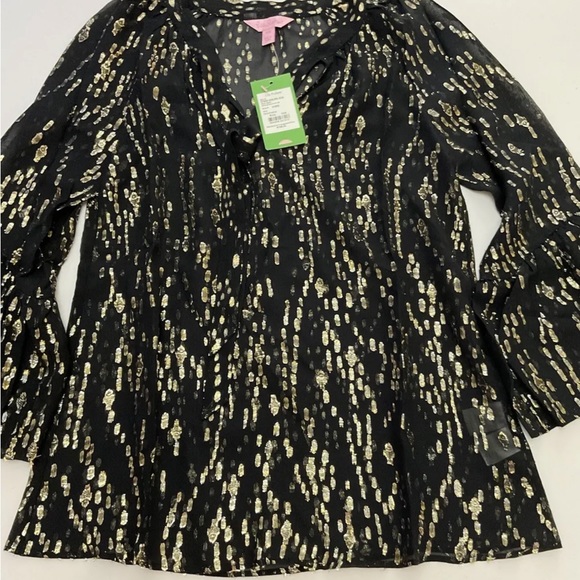 Lilly Pulitzer NWT Matilda Silk Clip Top Onyx Fish Clip Chiffon $168 Size XXS - Picture 12 of 13